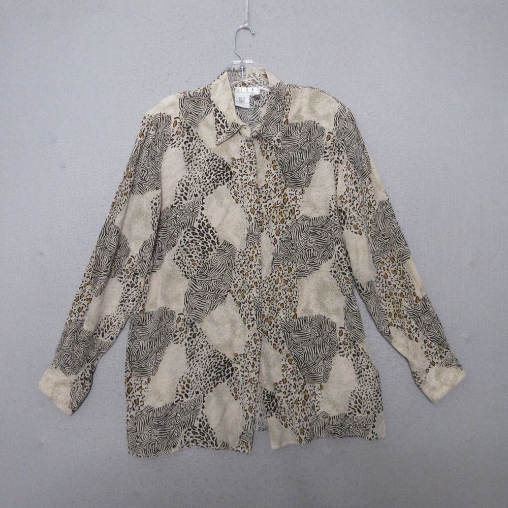 Vintage Piano Top L Silk Leopard Zebra Rare Artsy Statement Safari 80s‎ Neutral